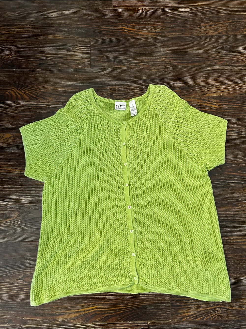 Green Cotton Knit Cardigan Short Sleeve XL Cottagecore Natural Fibers Spring